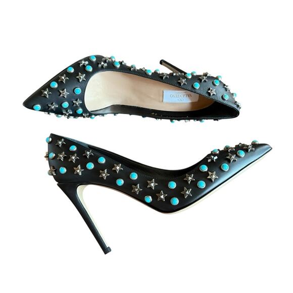 Valentino Garavani Star Studded Turquoise Stud Rockstar Leather Pumps EU 38 US 8 - Picture 9 of 15